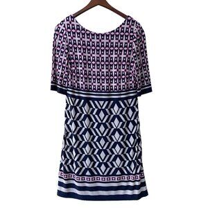 Eliza J Purple Geometric Print Half Sleeve Shift Dress Women's Size 10 Stretch